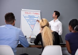 Equipo explicando la estrategia de sales funnel